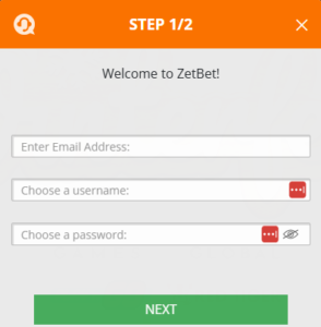 Zetbet Registration step one