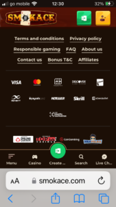 Métodos de pagamento smokace casino