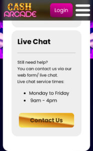 Cash Arcade Live Chat